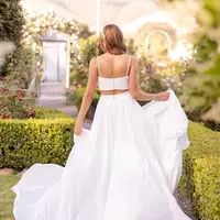 Modern Two-piece Chiffon Thigh-High Slits Wedding Dresses Court Train A-line Spaghetti Wedding Dresses - Thumbnail 2