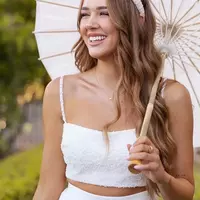 Modern Two-piece Chiffon Thigh-High Slits Wedding Dresses Court Train A-line Spaghetti Wedding Dresses - Thumbnail 3