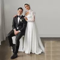 High Slit A Line Wedding Dresses for Women Lace Jacket Sweetheart Bridal Gown Pleat Satin Garden Vestidos De Novia - Thumbnail 1