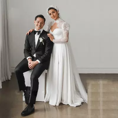 High slit a line wedding dresses for women lace jacket sweetheart bridal gown pleat satin garden vestidos de novia - Thumbnail 3