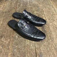 Handmade Black Crocodile Leather Stylish Mules Shoes For Men's - Thumbnail 1
