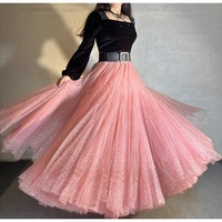 Women PINK Sequin Skirt Outfit Sparkle Skirt Plus Size Tulle Maxi Skirt Purple Sequin Party Skirt Romantic Holiday Outfit - Thumbnail 5