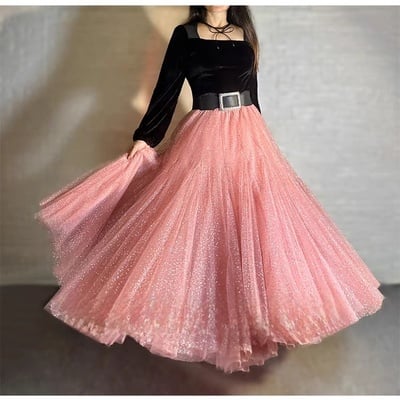 Women pink sequin skirt outfit sparkle skirt plus size tulle maxi skirt purple sequin party skirt romantic holiday outfit - Thumbnail 2