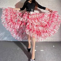 Women High low Layered Tulle Skirt Floral Pattern Tulle Maxi Skirt Wedding Party Maxi Skirt Outfit - Thumbnail 1