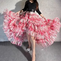 Women High low Layered Tulle Skirt Floral Pattern Tulle Maxi Skirt Wedding Party Maxi Skirt Outfit - Thumbnail 2