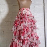 Women High low Layered Tulle Skirt Floral Pattern Tulle Maxi Skirt Wedding Party Maxi Skirt Outfit - Thumbnail 5