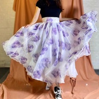 Purple Floral Tulle Midi Skirt Outfit Puffy Tutu Holiday Tulle Skirt Flower Tulle Midi Skirts Custom Plus Size - Thumbnail 3