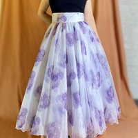 Purple Floral Tulle Midi Skirt Outfit Puffy Tutu Holiday Tulle Skirt Flower Tulle Midi Skirts Custom Plus Size - Thumbnail 5