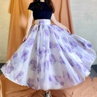 Purple Floral Tulle Midi Skirt Outfit Puffy Tutu Holiday Tulle Skirt Flower Tulle Midi Skirts Custom Plus Size - Thumbnail 4