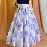 Purple Floral Tulle Midi Skirt Outfit Puffy Tutu Holiday Tulle Skirt Flower Tulle Midi Skirts Custom Plus Size - Thumbnail 6