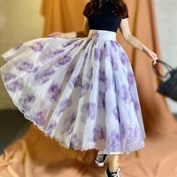 Purple Floral Tulle Midi Skirt Outfit Puffy Tutu Holiday Tulle Skirt Flower Tulle Midi Skirts Custom Plus Size - Thumbnail 7