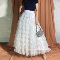 White Layered Tulle Maxi Skirt Gowns Wedding Party White Tulle Skirt Holiday Outfit High Waisted Tiered Tulle Skirt Plus Size  - Thumbnail 1