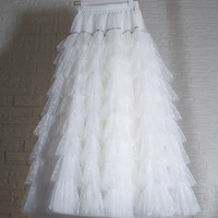 White Layered Tulle Maxi Skirt Gowns Wedding Party White Tulle Skirt Holiday Outfit High Waisted Tiered Tulle Skirt Plus Size  - Thumbnail 4