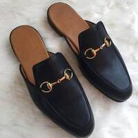 Handmade Black Leather Stylish Mules Shoes For Men's - Thumbnail 1