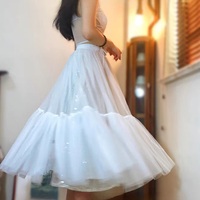 White Layered Tulle Midi Skirt Holiday Outfit White Wedding Party Sequin Tulle Skirt High Waisted Tiered Tulle Skirt Plus Size  - Thumbnail 1