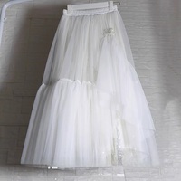 White Layered Tulle Midi Skirt Holiday Outfit White Wedding Party Sequin Tulle Skirt High Waisted Tiered Tulle Skirt Plus Size  - Thumbnail 5