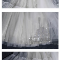 White Layered Tulle Midi Skirt Holiday Outfit White Wedding Party Sequin Tulle Skirt High Waisted Tiered Tulle Skirt Plus Size  - Thumbnail 8