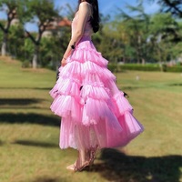 PINK High low Layered Tulle Skirt Outfit Pink Tulle Maxi Skirt Wedding Party Maxi Skirt Outfit Custom Plus Size - Thumbnail 3
