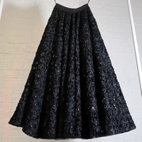 Women BLACK A-line Tulle Maxi Skirt Gowns High Waisted Floor Length Party Skirt Wedding Bridal Gowns  - Thumbnail 7