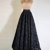 Women BLACK A-line Tulle Maxi Skirt Gowns High Waisted Floor Length Party Skirt Wedding Bridal Gowns  - Thumbnail 9