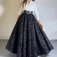 Women BLACK A-line Tulle Maxi Skirt Gowns High Waisted Floor Length Party Skirt Wedding Bridal Gowns  - Thumbnail 1