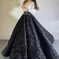 Women BLACK A-line Tulle Maxi Skirt Gowns High Waisted Floor Length Party Skirt Wedding Bridal Gowns  - Thumbnail 3
