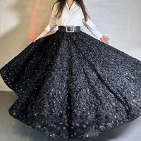 Women BLACK A-line Tulle Maxi Skirt Gowns High Waisted Floor Length Party Skirt Wedding Bridal Gowns  - Thumbnail 2