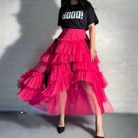 PINK High low Layered Tulle Skirt Outfit Pink Tulle Maxi Skirt Wedding Party Maxi Skirt Outfit Custom Plus Size - Thumbnail 5