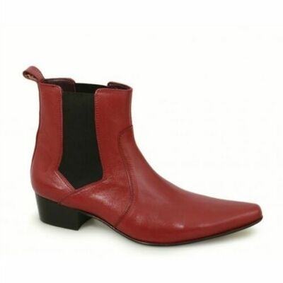 Handmade pure maroon leather cuban round heel stylish cow boys style chelsea shoes - Thumbnail 1