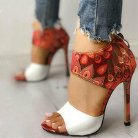 High heel zipper stiletto large size floral open toe sandals - Thumbnail 2