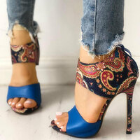 High heel zipper stiletto large size floral open toe sandals - Thumbnail 4