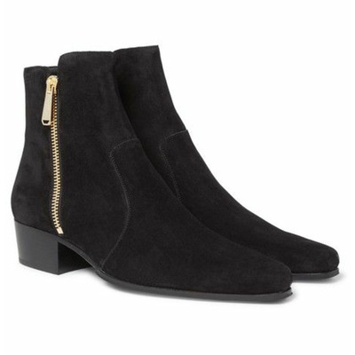 Handmade black color suede side zipper men's boot - Thumbnail 1