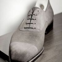Handmade Gray Suede Cap Toe Lace Up Formal Shoes, Gentlemens Choice Formal Lace UP Grey Suede Shoes - Thumbnail 1