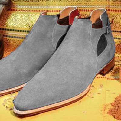 Handmade chelsea strap high ankle grey suede men boot - Thumbnail 1