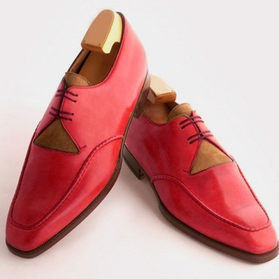 European style handmade red leather lace up men's formal shoes - Thumbnail 2