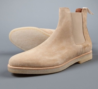 Handmade Beige Suede Chelsea Crepe Sole Men's Boot