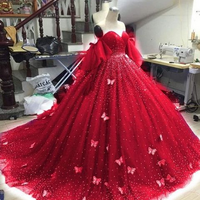 Long Sleeves Red Quinceanera Dresses Ball Gown Prom Dress - Thumbnail 1