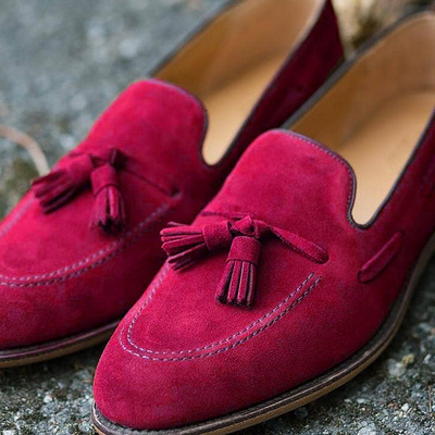 Handmade red tassels suede loafers for mens - Thumbnail 1