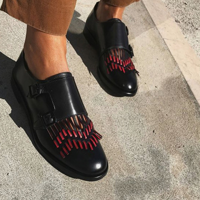 Handmade double strap monk black leather men shoes - Thumbnail 1