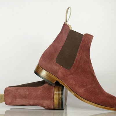 Handmade red stylish suede chelsea boots, men’s designer fashion red chelsea boots - Thumbnail 1