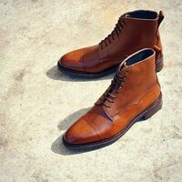 Handmade Brown Leather High Ankle Cap Toe Lace Up Men's Shoes - Thumbnail 1