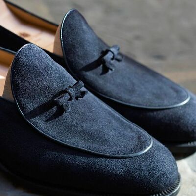 Handmade blue suede tassels moccasin handmade loafer shoes - Thumbnail 1