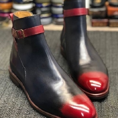 Bespoke men's handmade genuine black & red patina leather ankle high jodhpur boots men's - Thumbnail 1