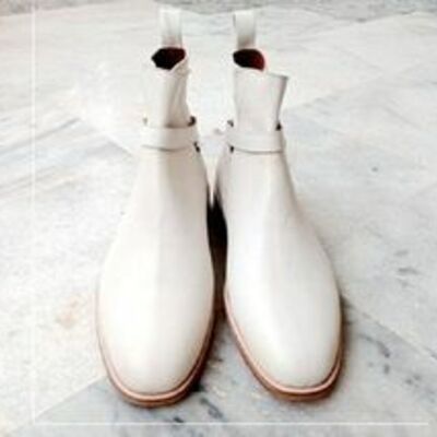 Handmade premium white leather jodhpurs handcrafted ankle high buckle strap luxury real leather boots - Thumbnail 3