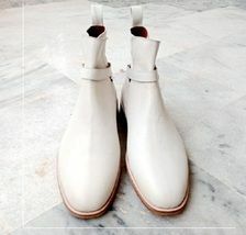 Handmade Premium White Leather Jodhpurs Handcrafted Ankle High Buckle Strap Luxury Real Leather Boots