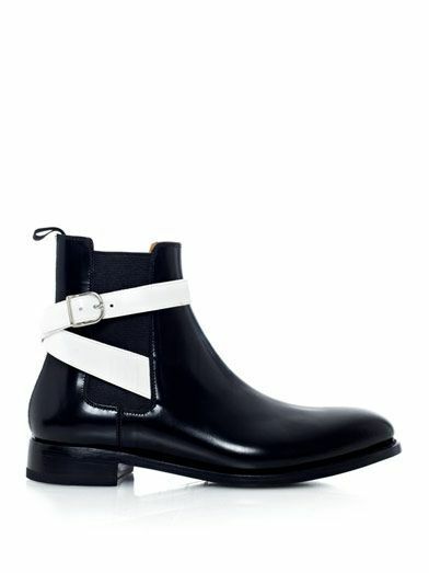 Handmade Men's Black & White Leather Jodhpur Boots Handcrafted Ankle High Side Buckle Strap Formal Leather Boots