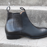 Crafted Leather Classic Men Handmade Black Calf Leather Chelsea Boot - Thumbnail 2