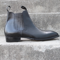 Crafted Leather Classic Men Handmade Black Calf Leather Chelsea Boot - Thumbnail 3