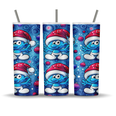 Large smurf with christmas santa hat 20 oz tumbler