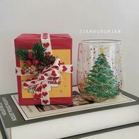 New Christmas cup double-layered heat-resistant glass cup that is not hot and flows sequined Christmas tree household water cup - Thumbnail 1